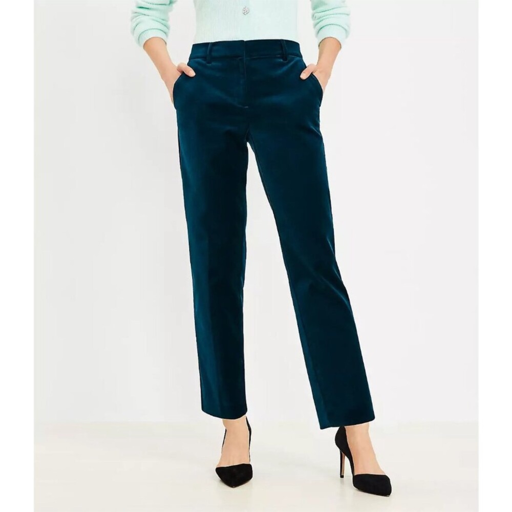 NWT LOFT The Riviera Slim Velvet Pant Peacock Blue Teal